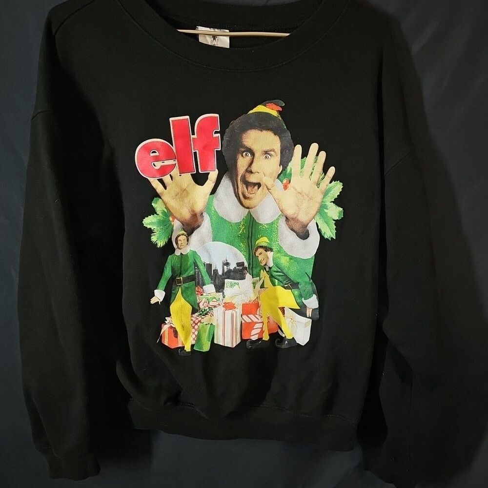 Christmas Elf Graphic Long Sleeve Pullover Sweatshirt Size Large